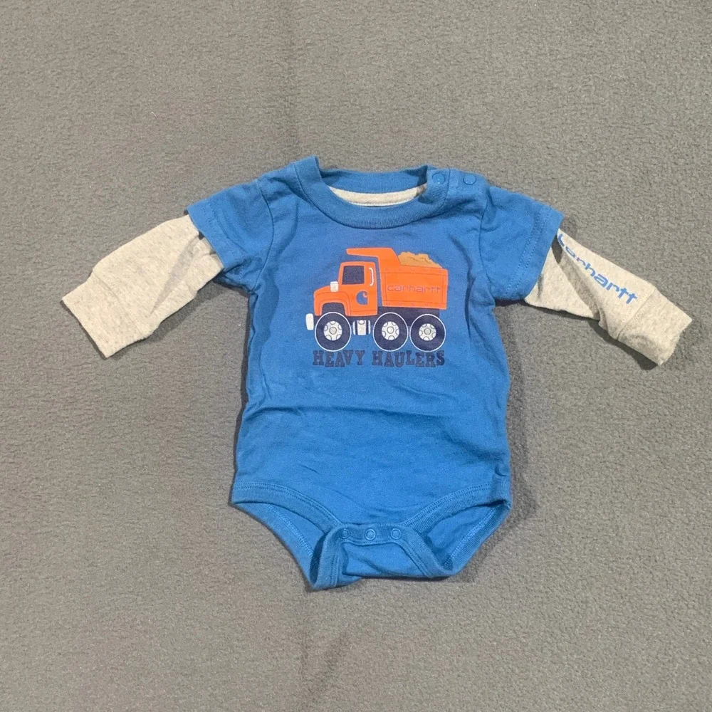Carhartt Baby‎ Boy's 3M Blue Heavy Haulers Truck Bodysuit Long Sleeve Shirt